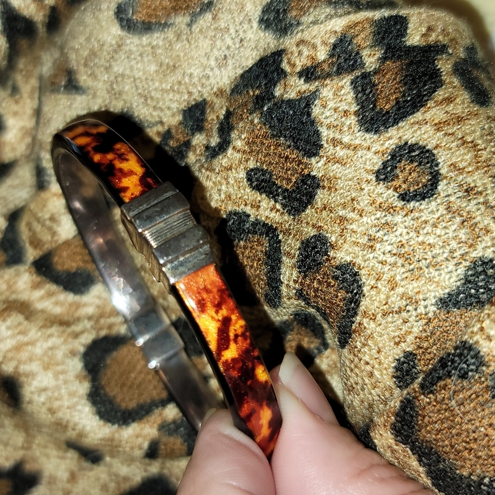 Vintage Milor Enameled Tortoise Style & .925 Sterling Silver Bracelet